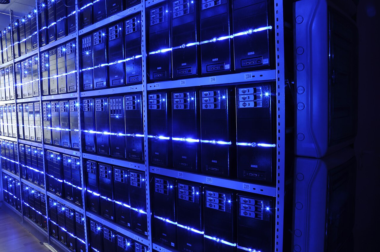 Rows of server racks in a data centre