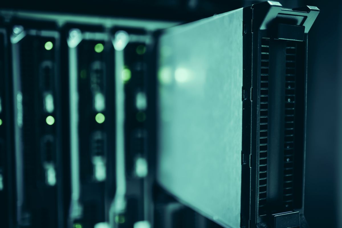 Close-up of active data centre server racks